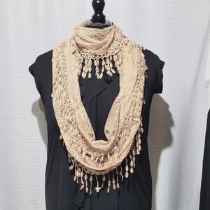 Infinity Lace Fringed Champagne Colored Scarf